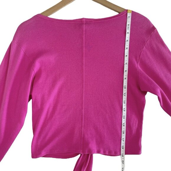 Christian Dior Vintage 80s Crop Top S Pink 3/4 Sleeve Front Tie Blouse Designer - Picture 9 of 13